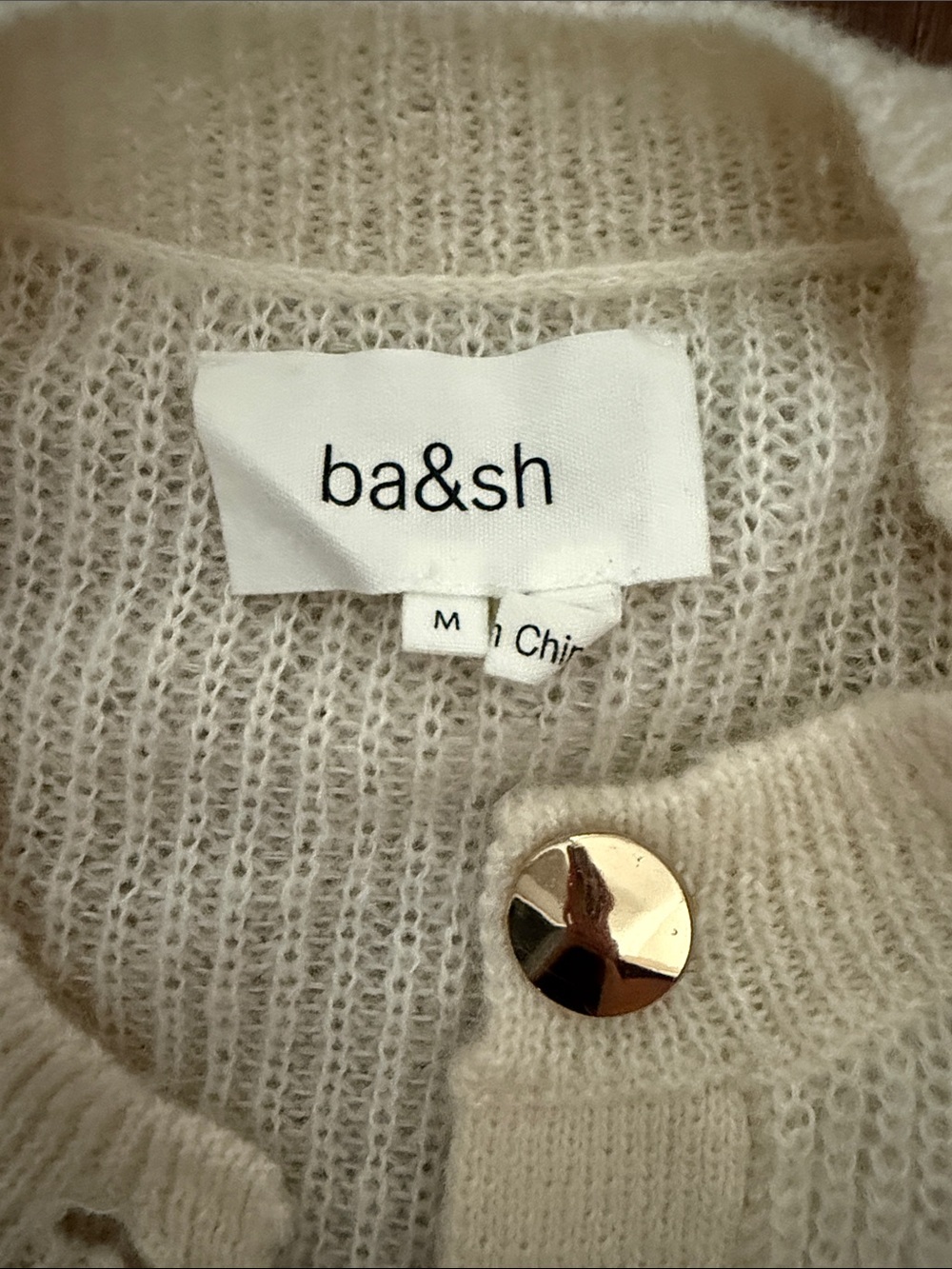 ba&sh Cream Puff-Sleeve Button Cardigan with Gold Buttons - Picture 2 of 4